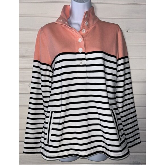 T by Talbots Sz SMALL Colorblock Half Button Pullover Top Tunic French Terry EUC - Picture 3 of 11